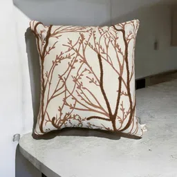 LUSHLYF White & Peach Floral Textured CottonWoodland Branches Square Cushion Covers-image-56