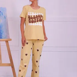 NAP STORY Women Typography Printed Pure Cotton Round Neck Nightsuit-picture-39