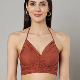 Amagyaa Embellished Halter Neck Bohemian Pure Cotton Crop Top-image-68