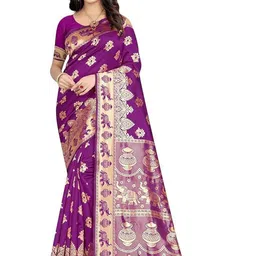 KALINI Woven Design Zari Silk Cotton Banarasi Saree-image-4