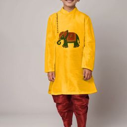 DEVOILER Boys Ethnic Motifs Printed Side Placket Dupion Silk Kurta-image-8