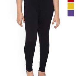FRENCH KLEIDER Girls Pack Of 4 Mid-Rise Churidar-Length Leggings-picture-34