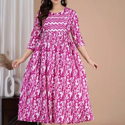 MURLI KURTI Ethnic Motifs Printed Round Neck Cotton Maternity Maxi Ethnic Dresses-picture-14