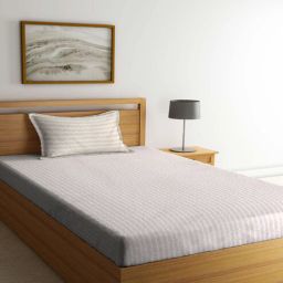arrabi Brown Striped 300 TC Cotton Blend Single Bedsheet with 1 Pillow Cover-picture-43