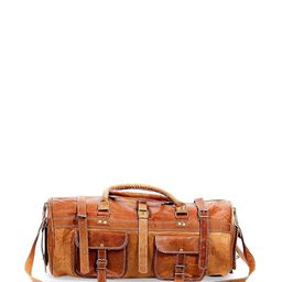 PRANJALS HOUSE Unisex Brown Leather Medium Duffle Gym Bag-image-97