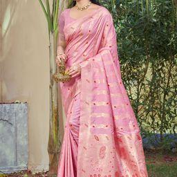SANGAM PRINTS Woven Design Zari Tussar Saree-image-65