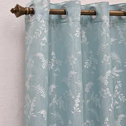 Ariana Blue & Silver-Toned Floral Room Darkening Door Curtain-image-96