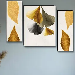 SAF Gold-Toned & Grey 3 Pieces Printed Wooden Wall Art-image-84