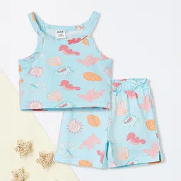 max Girls Printed Short Sleeves Pure Cotton T-shirt With Shorts-24