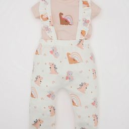 DeFacto Girls Printed Pure Cotton Dungarees With T-Shirt-image-23