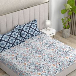 Pure Decor Glory Blue & Grey Printed Cotton 180 TC King Bedsheet Set 2.54 x 2.74 m-picture-31