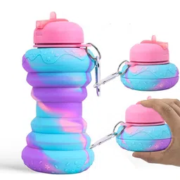 Kuber Industries Pink Pack of 3 Printed Collapsible Water Bottles With Flip Cap-600ml Each-31
