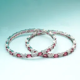 Niscka Set Of 2 Silver-Plated Ruby American Diamond Bangles image 4