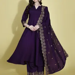 KALINI Women Ethnic Motifs Embroidered Regular Thread Work Kurta with Palazzos & With Dupatta-36