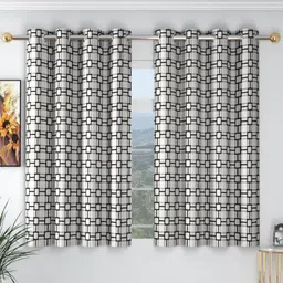 bsb home Black & Beige Set of 2 Geometric Window Curtain-27