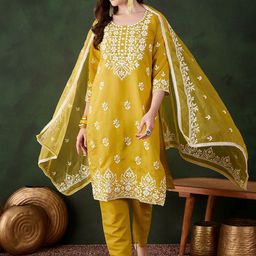 MANVAA Women Embroidered Regular Thread Work Kurta with Salwar & With Dupatta-picture-10