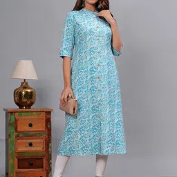 Moda Rapido Floral Foil Printed High Slit Mandarin Collar A-Line Kurta-picture-18