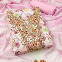 HERE&NOW Embellished Unstitched Dress Material-20