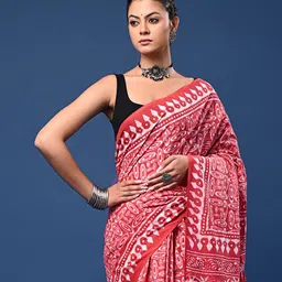 Taavi Dabu Geometric Printed Pure Cotton Saree With BlousePiece-image-20