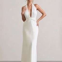 TRAQUILA Georgette Halter Neck Backless Maxi Dress-image-46