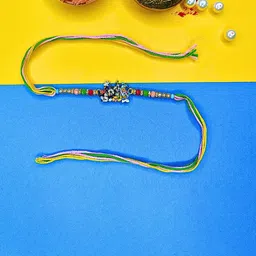 MANSIYAORANGE Beaded Cotton Thread With AD Stones & Meenakari Thread Rakhi-4
