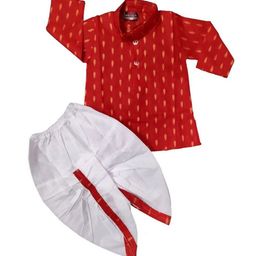 SHIVAAY Boys Geometric Printed Mandarin Collar Organic Cotton Straight Kurta & Dhoti Pants-58