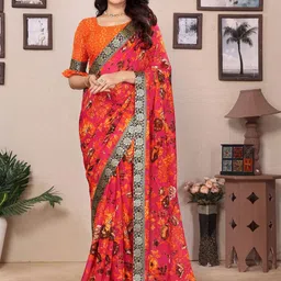 KALINI Floral Printed Saree With Unstitched Blouse-picture-52