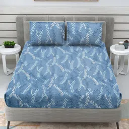 RRC Blue Floral Microfiber 144 TC Double Queen Bedsheet with 2 Pillow Covers-2.28M X 2.54M-image-44