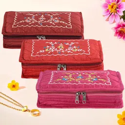 Kuber Industries Maroon & Red 3 Pieces Self Design Jewellery Organisers-image-68