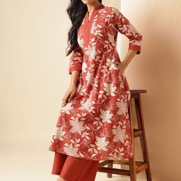 Vbuyz Women Floral Printed A-Line Cotton Stitched Kurta With Palazzo Sets-53