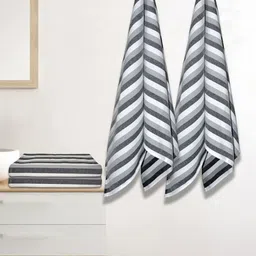 Myntra Elegant Homes Grey & White 4 Striped Cotton 150 GSM Bath Towel-14