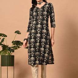 MAUKA Paisley Printed Notch Neck Pure Cotton Straight Kurta-56