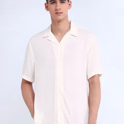Flying Machine Men Cuban Collar Solid Cotton Casual Shirt-image-44