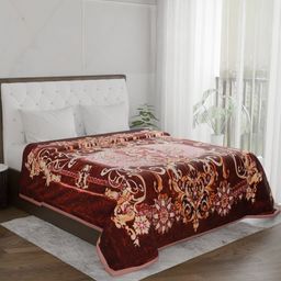Signature Burgundy & Brown Floral Mink Mild Winter Double Bed Blanket-picture-8