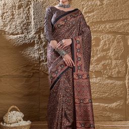 Anouk Ajrak Block Silk Blend Block Print Saree-3