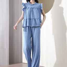 Stem Rope Round Neck Top With Trousers Co-Ords Set-picture-57