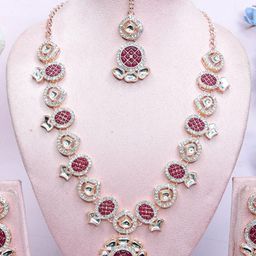 VATSALYA creation Alloy Gold- plated Ruby Red Jewellery Set-image-16