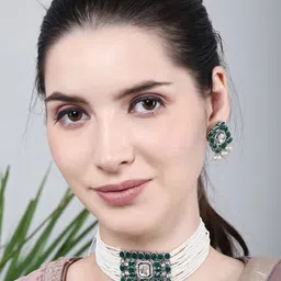 DEGHLAM Stone-Studded & Beaded Choker Jewellery Set-32