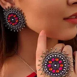 Oxidized Heaven Sterling Silver-Plated Stone Studded Jewellery Set-picture-8
