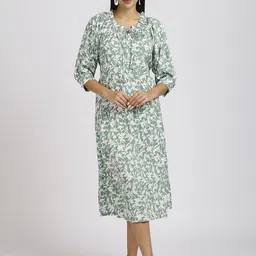 MeeMee Floral Print Tie-Up Neck Applique Maternity Fit & Flare Midi Dress-picture-10