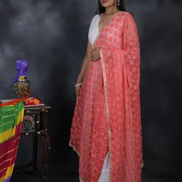 Exotic India Phulkari Extra Wide Chiffon Dupatta From Punjab With Embroidered Bootis image 2