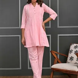 Peachmode Women Pink Pure Cotton Co-Ords-image-48