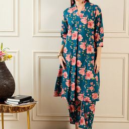 Indo Era Floral Printed Tunic top With Trousers  Co-Ords-picture-0