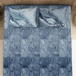 VINTANA Blue & White Geometric 250 TC Cotton King Bedsheet Set-2.74 m x 2.74 m-image-53