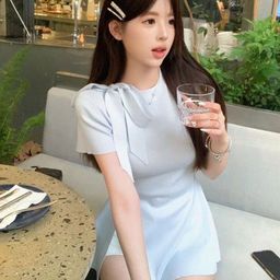 KPOP Women Round Neck Top With Tie-up Details-image-2