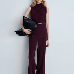 MANGO Ruched Effect High-Neck Basic Jumpsuit with Belt-picture-51