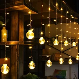 SPARK WORLD Yellow Ball Shape LED Curtain Fairy String Lights-11