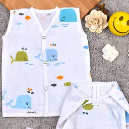 Moms Home Infants Printed Organic Cotton Muslin Jhabla With Nappy-image-83