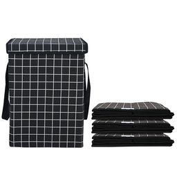 Kuber Industries 4-Pcs Black Checked Foldable LaundryBag75L-22