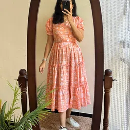 Pinly Women Ethnic Motifs Printed Puff Sleeves Tiered Fit & Flare Dress-picture-39